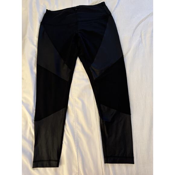 90 Degree Flex Leggings Black Women's Large Patches Yoga Activewear Athletic - Picture 1 of 5